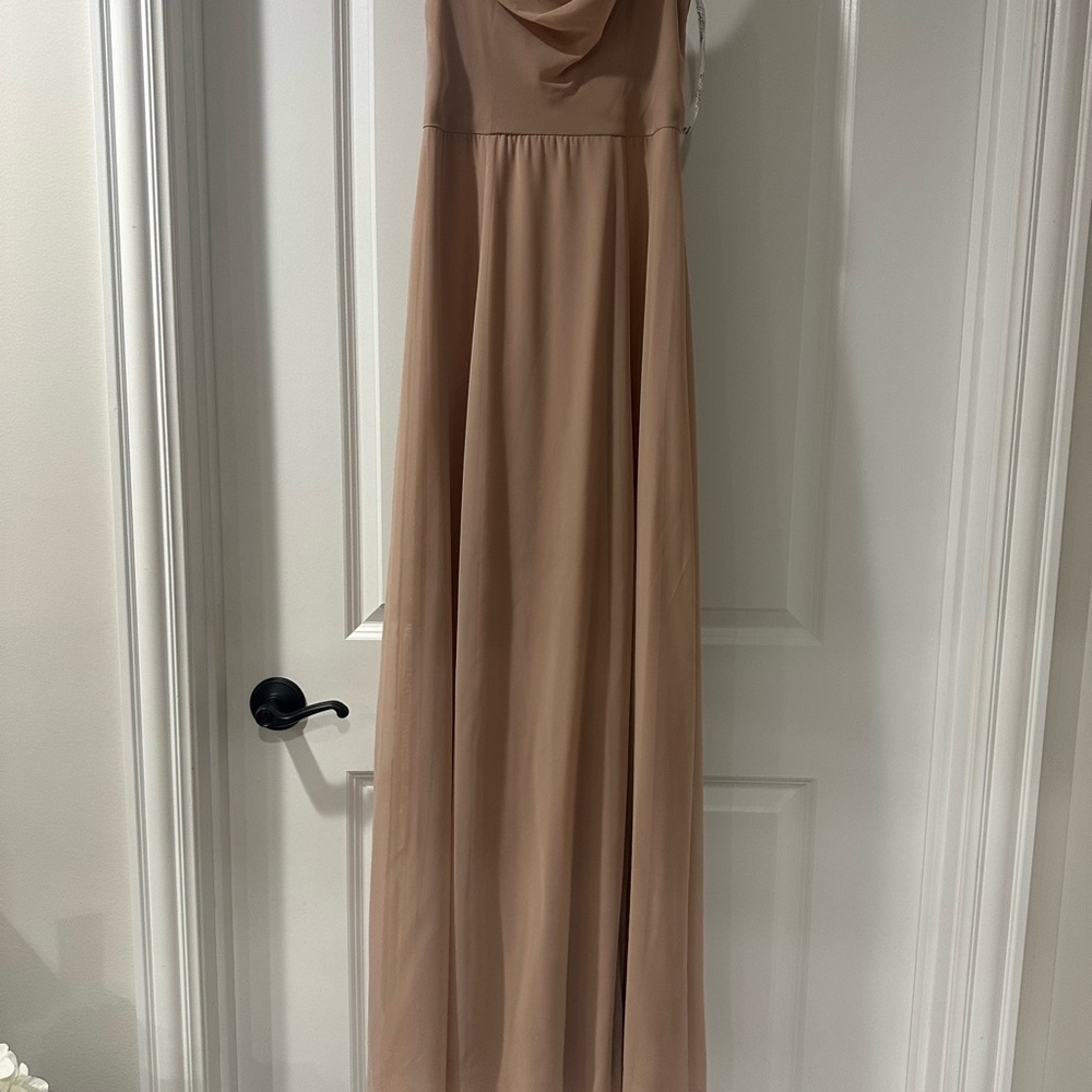 David’s Bridal tan bridesmaid dress